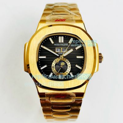 Replica Patek Philippe Nautilus Annual Calendar Watch Yellow Gold Case Black Dial